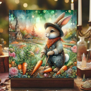 Whimsical Country Gardener Bunny Easter Holiday Card