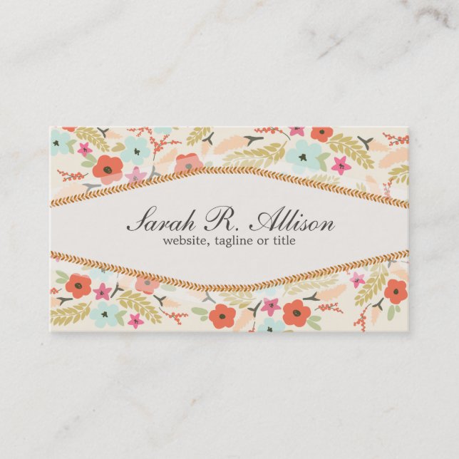 Whimsical Country Wild Flowers Pattern Business Card (Front)
