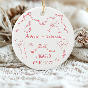 Whimsical couple engaged handdrawn doodle keepsake ceramic ornament
