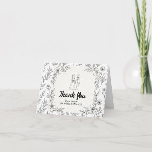 Whimsical Couple Illustration Wedding Thank You Card