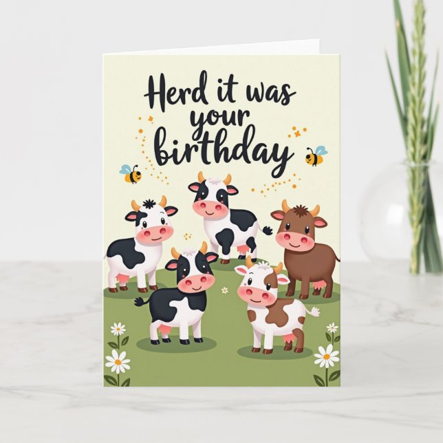 Whimsical Cow Birthday Card (Front)