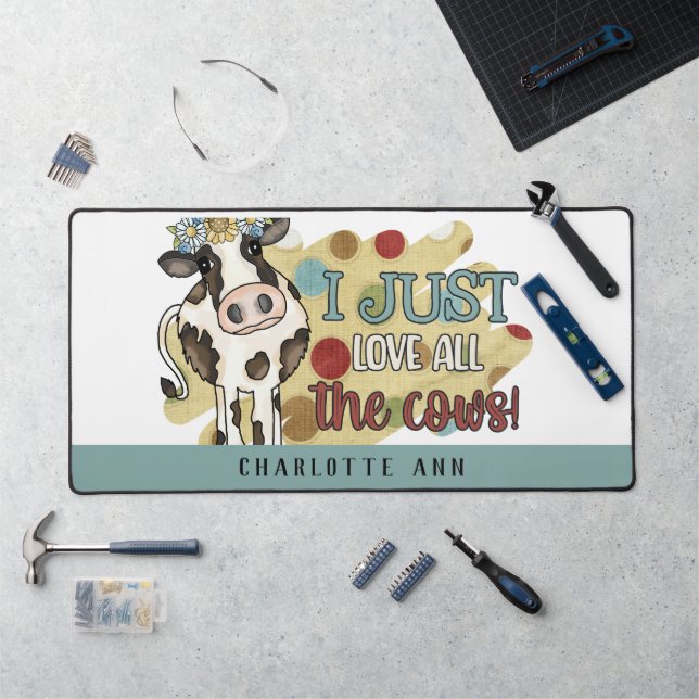 Whimsical Cow Farmhouse Personalised  Desk Mat (Workstation)