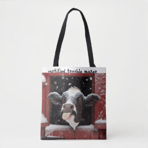 Whimsical Cow Red Barn Farmhouse Tote Bag