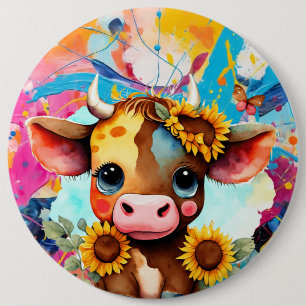 Whimsical Cow with Butterflies, Floral 6 Cm Round Badge