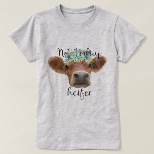 Whimsical Cow With Floral Crown and Humourous Text T-Shirt