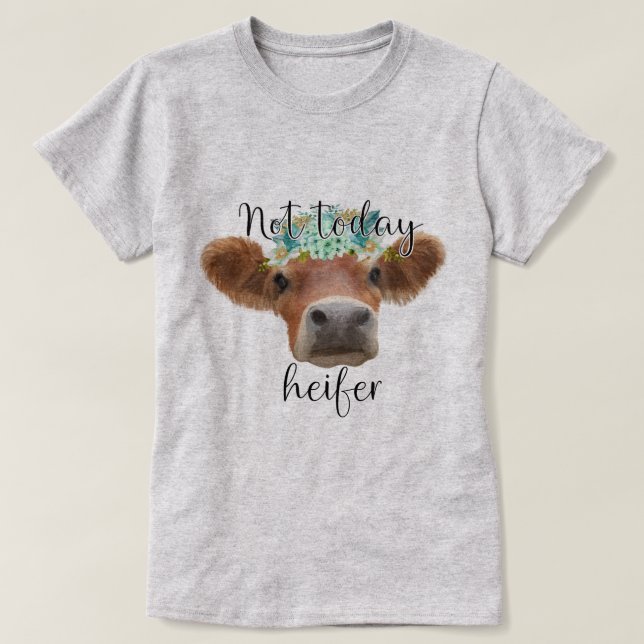 Whimsical Cow With Floral Crown and Humourous Text T-Shirt (Design Front)