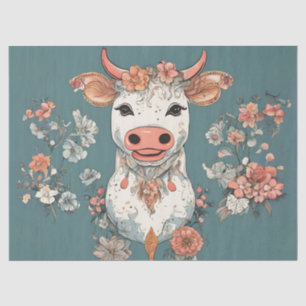 Whimsical Cow with Flowers Tissue Paper