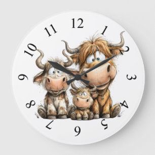 Whimsical cows large clock