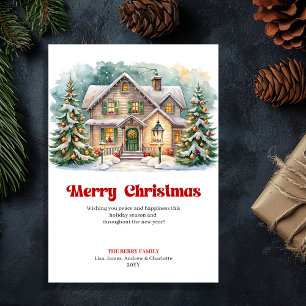 Whimsical cozy Christmas scene cute winter home Holiday Card