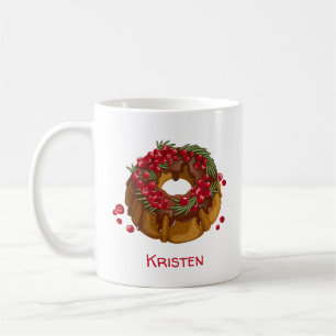 Whimsical Cranberry Bundt Cake Monogram Coffee Mug
