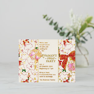 Whimsical Cream Gold Nutcracker Ornament Swap Part Foil Invitation Postcard