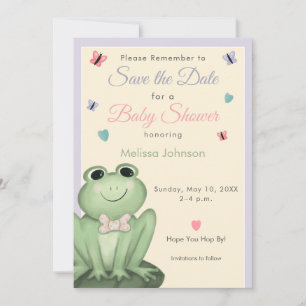 Whimsical Cream Lavender Frog Baby Save the Date Invitation