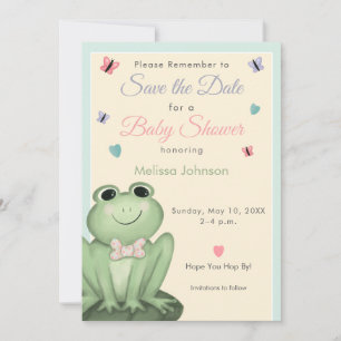 Whimsical Cream Mint Green Frog Baby Save the Date Invitation