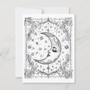 Whimsical Crescent Moon   Color Your Own Postcard