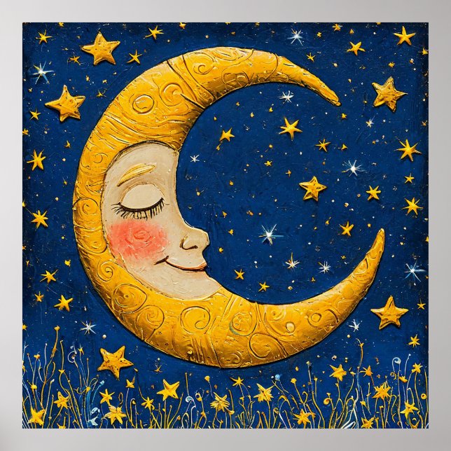 Whimsical crescent moon poster (Front)