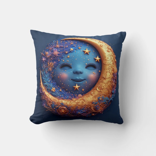 Whimsical Crescent Moon with a Smiling Face Cushion (Front)