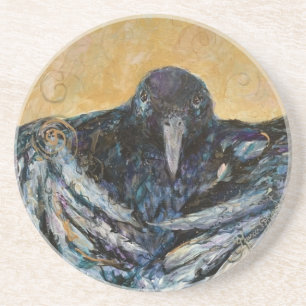 Whimsical Crow Feathers Messenger Maureen Girard Coaster
