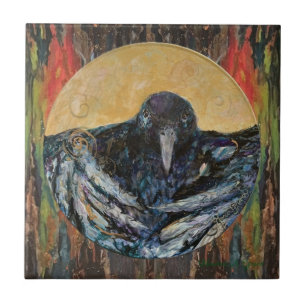Whimsical Crow Halloween Maureen Girard Paint Ceramic Tile