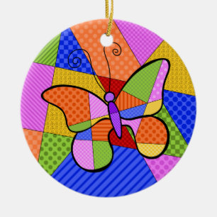 Whimsical Cubism Butterfly Ornament with Backgroun