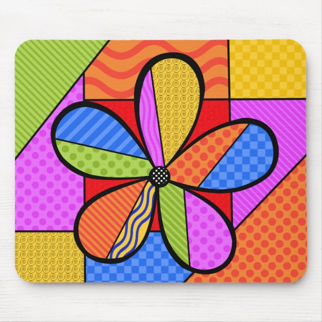 Whimsical Cubism Flower Mouse Pad (Front)