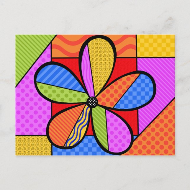 Whimsical Cubism Flower Postcard with Background (Front)