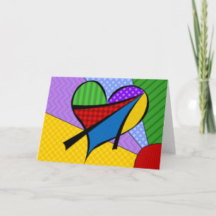 Whimsical Cubism Heart Greeting Card with Backgrou
