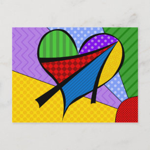 Whimsical Cubism Heart Postcard with Background