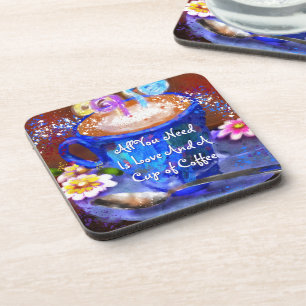 Whimsical Cup of Coffee Floral Personalised Coaster
