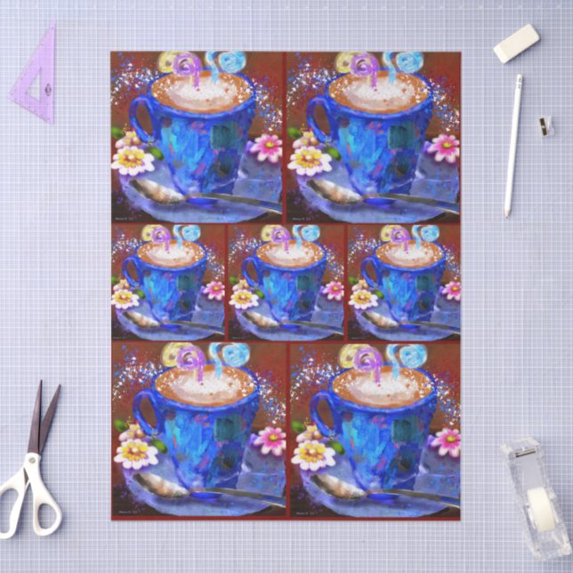 Whimsical Cup of Coffee Latte Espresso Decoupage Tissue Paper (Craft)