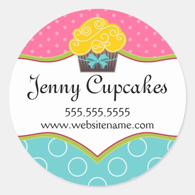 Whimsical Cupcake Bakery Box Seals (Front)