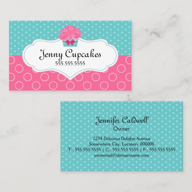 Whimsical Cupcake Bakery Business Card (Front/Back)