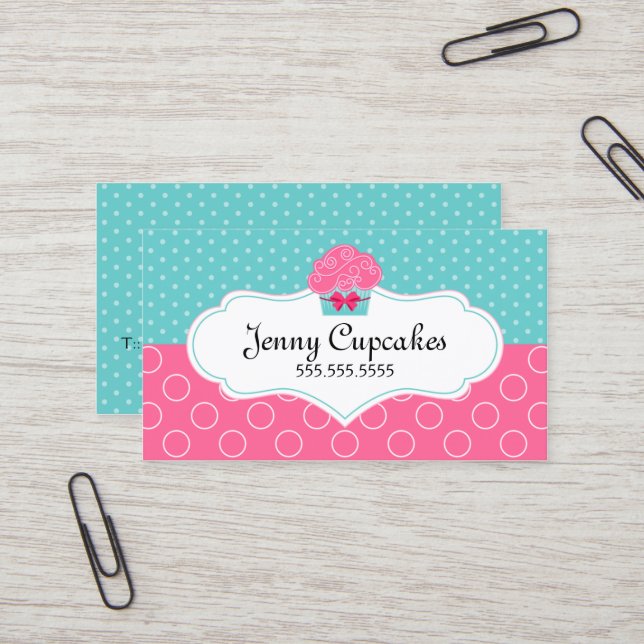 Whimsical Cupcake Bakery Business Card (Front/Back In Situ)