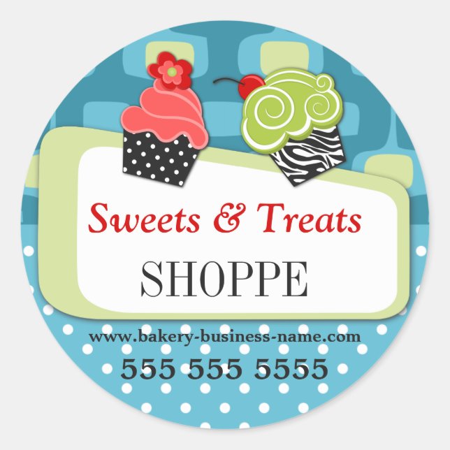 Whimsical Cupcake Bakery Retro Design Classic Round Sticker (Front)