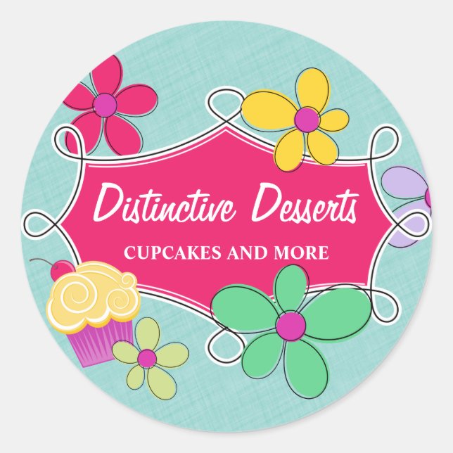 Whimsical Cupcake Floral Baking Box Seals (Front)