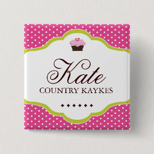 WHIMSICAL CUPCAKE NAME TAG 15 CM SQUARE BADGE