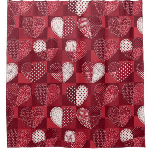 Whimsical Cupid Heart Red White Black Shower Curtain