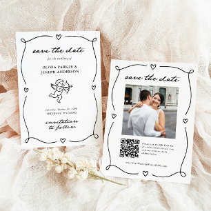 Whimsical Cupid Romantic Photo and QR Code Save The Date