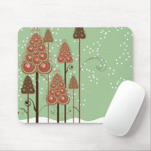 Whimsical Curly Christmas Trees Winter Wonderland Mouse Pad