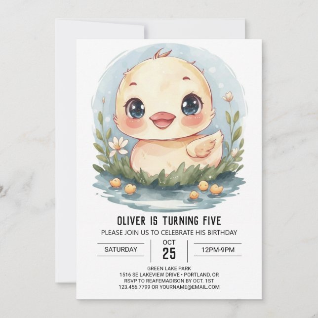 Whimsical Custom Duck Birthday Invitation (Front)
