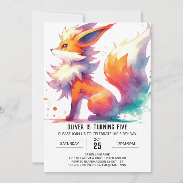 Whimsical Custom Fox Birthday Invitation (Front)