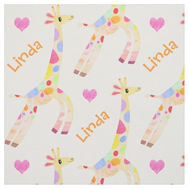Whimsical Custom Name and Giraffe Printed Fabric (Swatch)