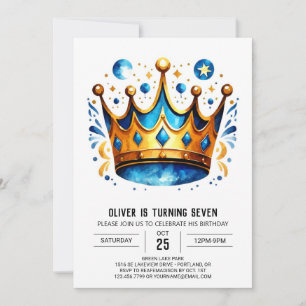 Whimsical Custom Prince Crown Birthday Invitation