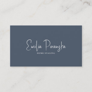 Whimsical custom white typography on blue-grey business card