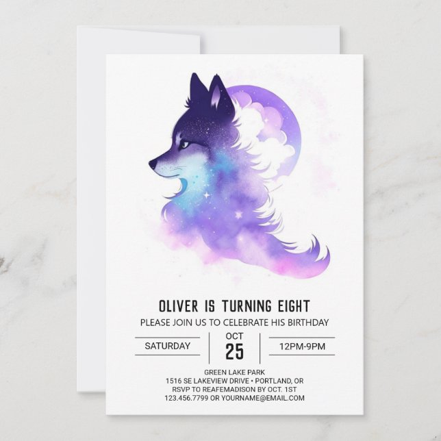 Whimsical Custom Woodland Wolf Birthday Invitation (Front)