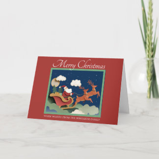 Whimsical cut paper Christmas card featuring Santa