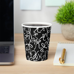 Whimsical Cute B&W Bows Pattern Bridal Shower Paper Cups