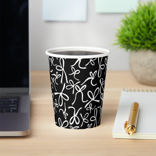 Whimsical Cute B&W Bows Pattern Bridal Shower Paper Cups (Insitu)