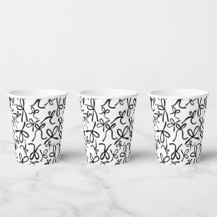Whimsical Cute B&W Bows Pattern Bridal Shower Paper Cups