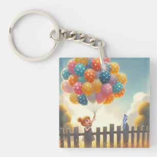 Whimsical/cute balloon girl art key ring