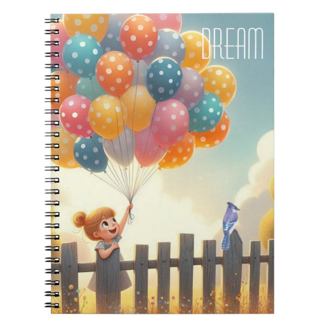 Whimsical/cute balloon girl art notebook (Front)